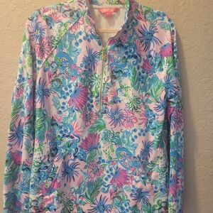 Lilly Pulitzer Pink Blue Green Floral Half-Zip Pullover